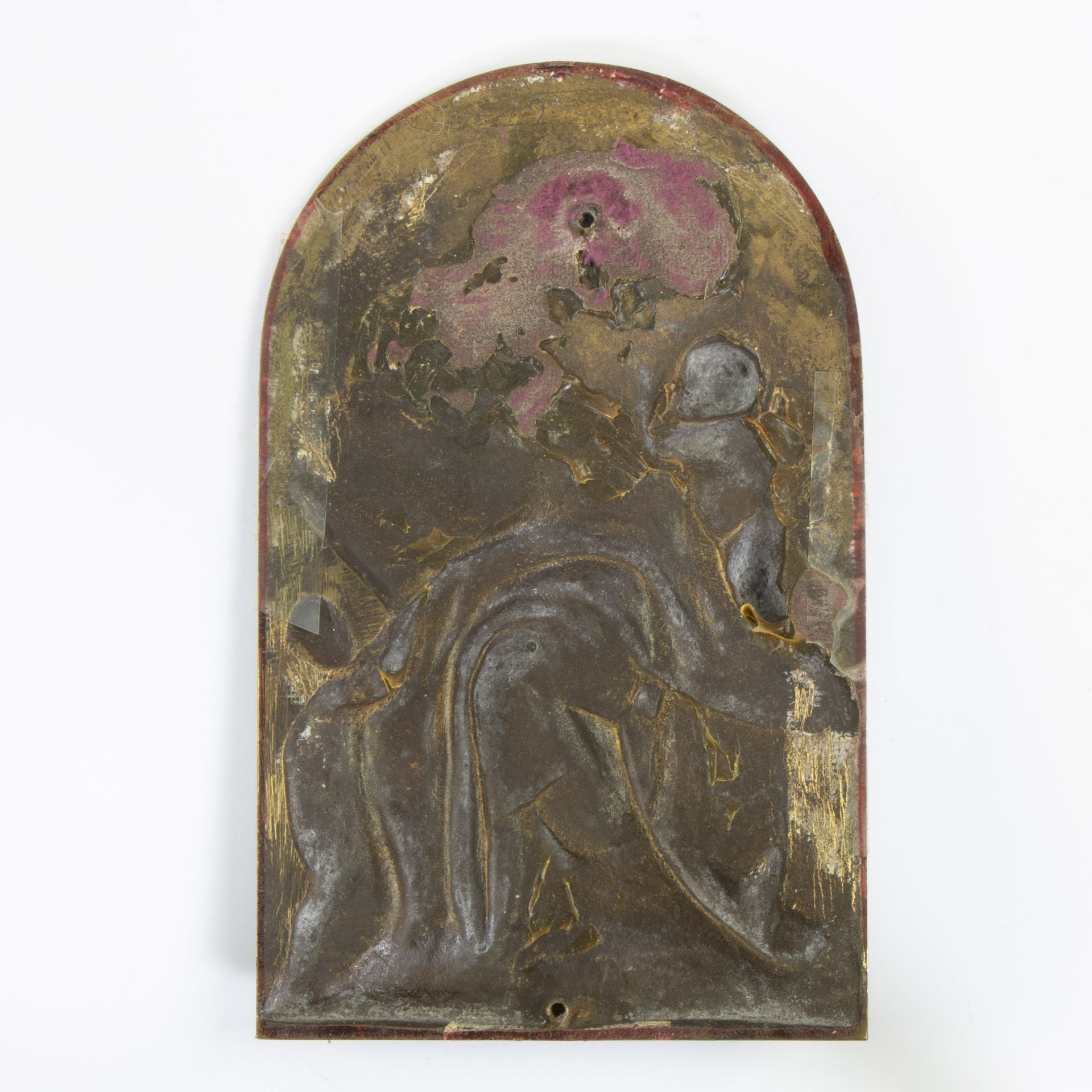 Barbedienne bronze plaque with the biblical image of Mary with Anna, Joachim and the boy John1820, s - Image 3 of 3