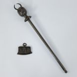 Antique steel Persian ceremonial mace, Qajar dynasty, long cylindrical shaft with pommel shaped like