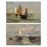 Georg FISCHHOF (1859-1914) (J. WAGNER), pendant oil on canvas Sailing boats on the water, signed
