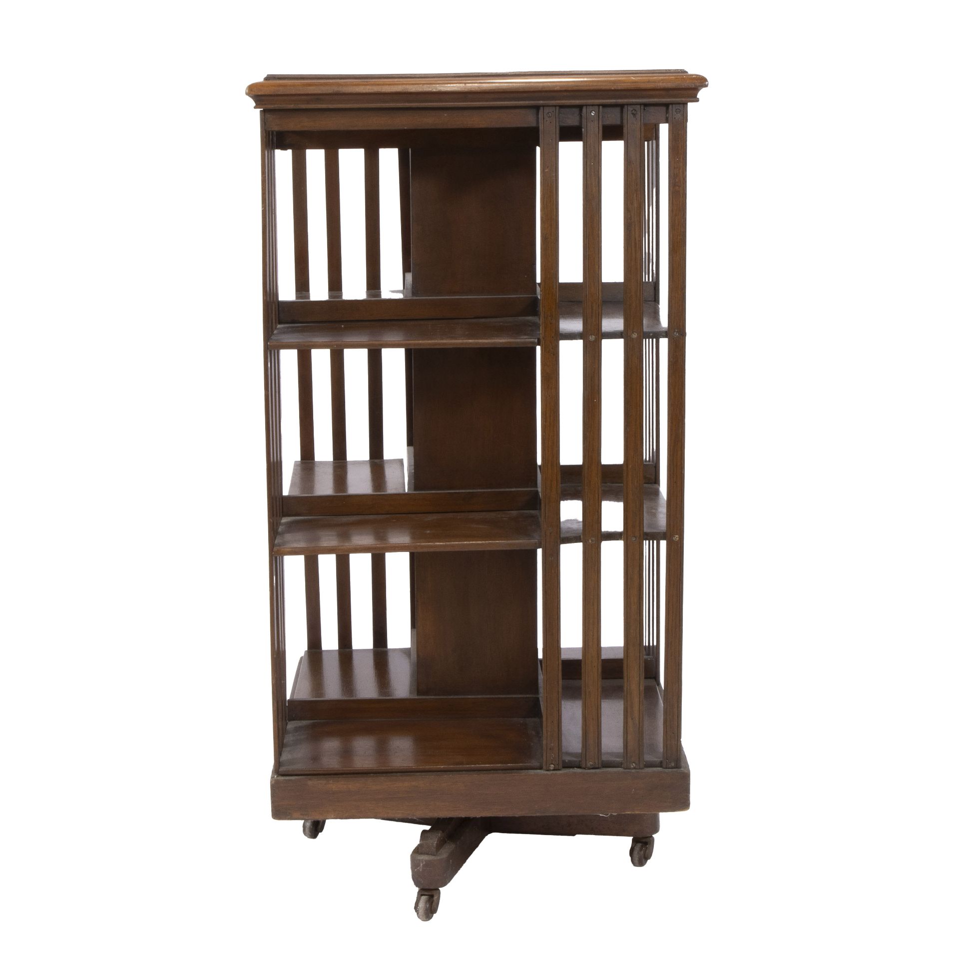 English oak bookmill with 3 levels and resting on castors, early 20th century - Bild 3 aus 6