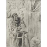 Félicien ROPS (1833-1898), lithograph Le moine amateur, monogrammed in the plate and monogrammed in