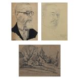 Collection of drawings, portrait of Kamiel Huysmans '32, pencil drawing Albert Troost and charcoal K