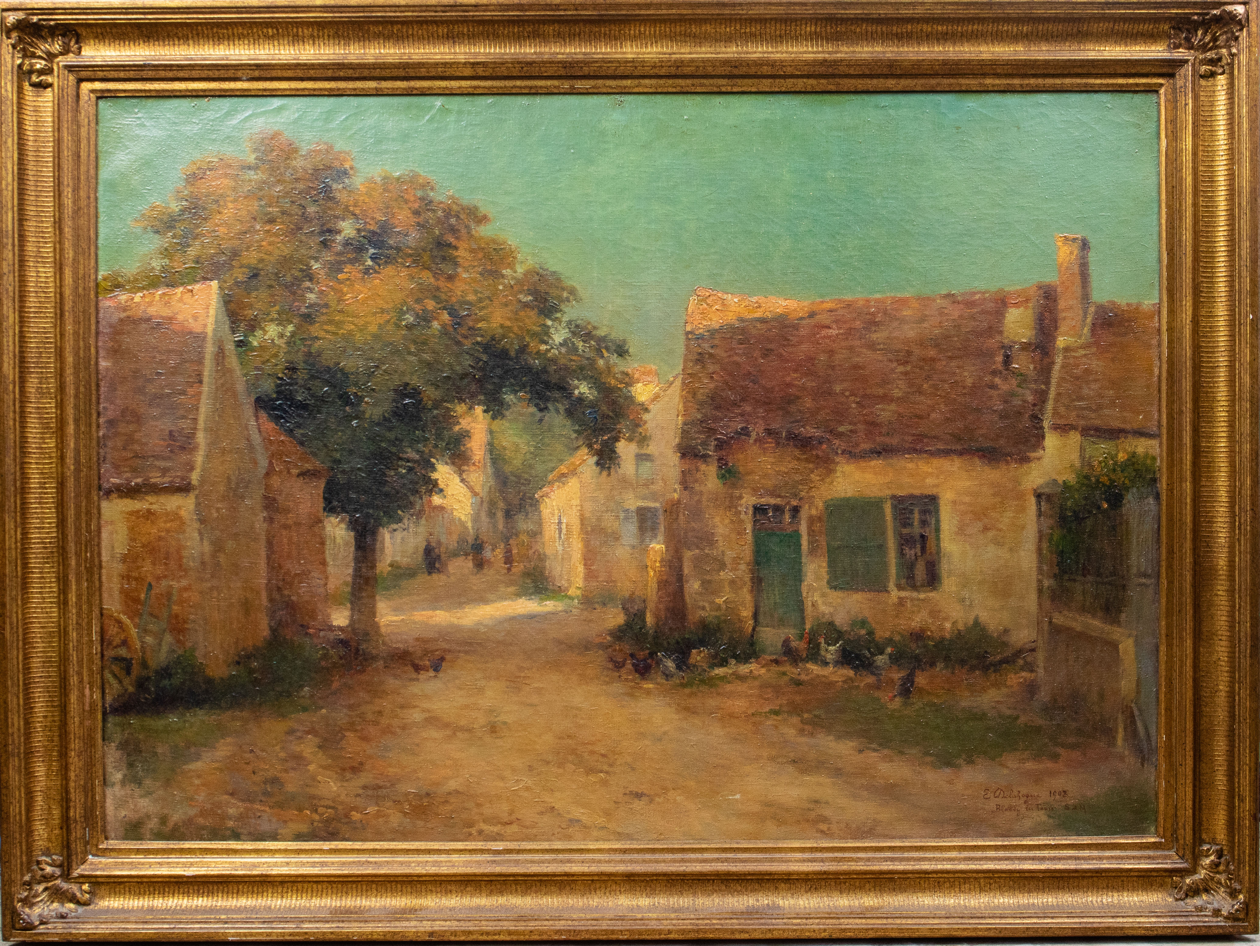 Eugène Jules Delahogue (1867-1934), Country road with houses, oil on canvas, signed and dated 1908 - Image 2 of 4