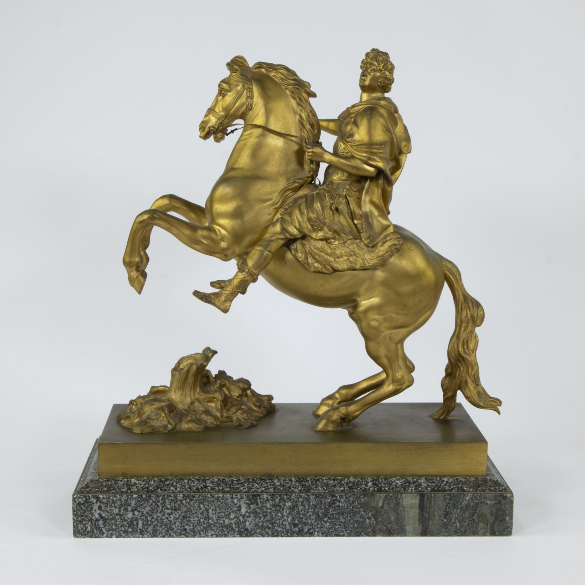 Rider in gilt bronze on marble plinth, depicting Louis XIV as Roman emperor, 19th century, after Fra - Image 3 of 6