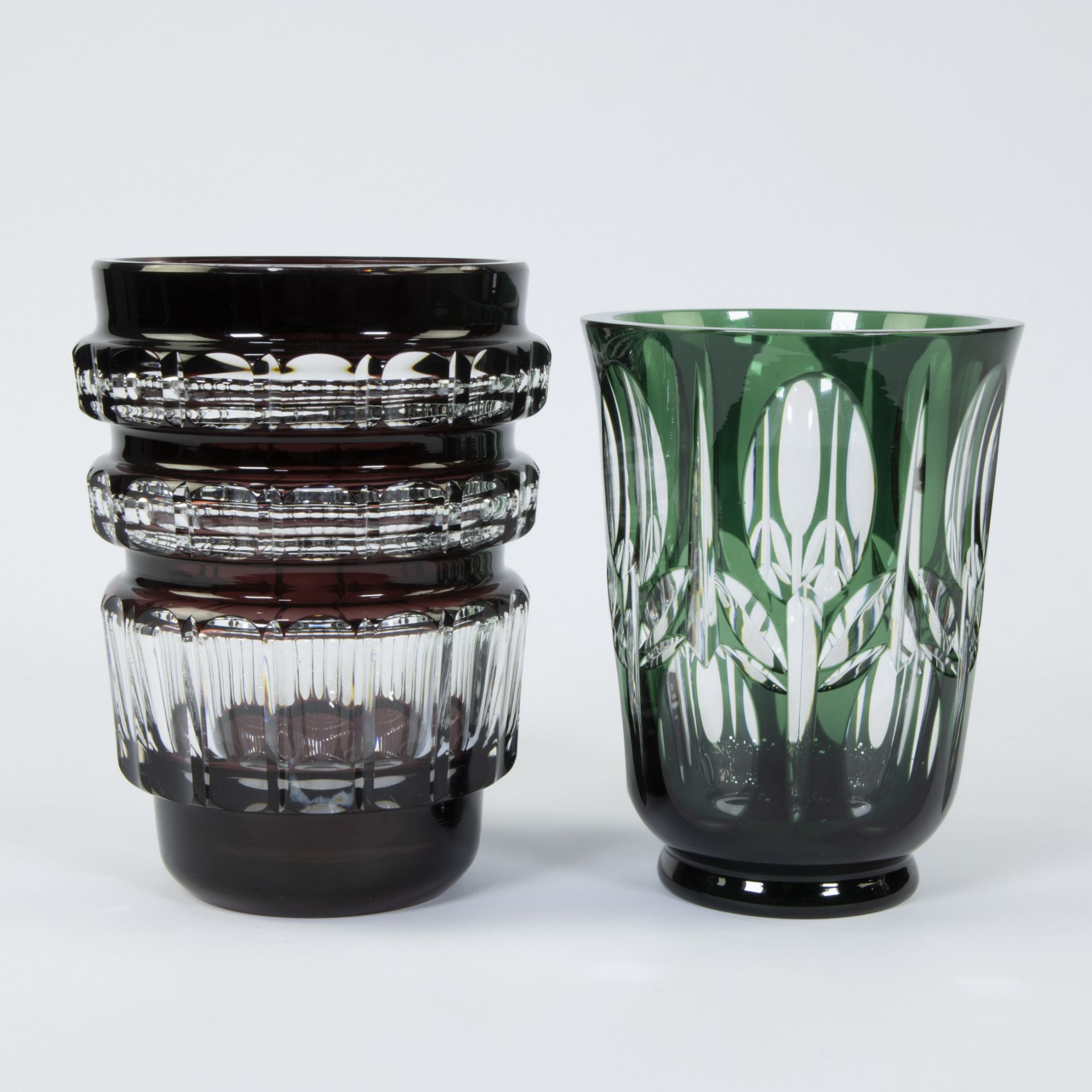 Val Saint Lambert brown and clear cut crystal vase by Joseph Simon and green and clear cut crystal A - Bild 3 aus 5