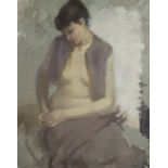 Blanche BASECQ (1920-2007), oil on canvas Sitting semi-nude, signed