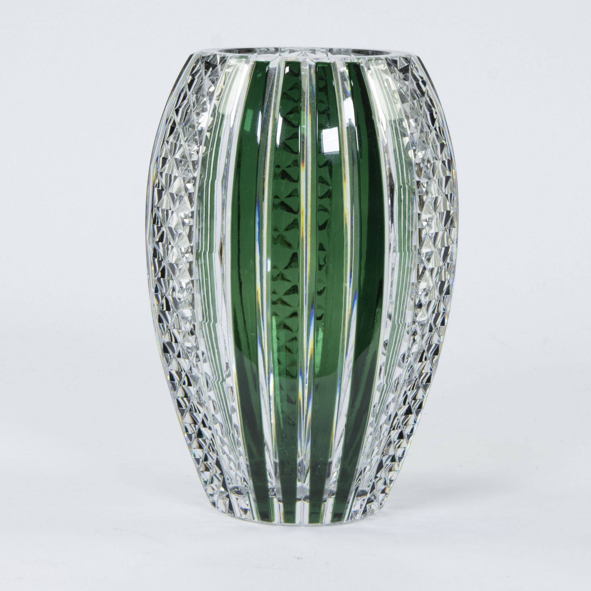 Val Saint Lambert clear and green cut crystal Art Deco vase, signed