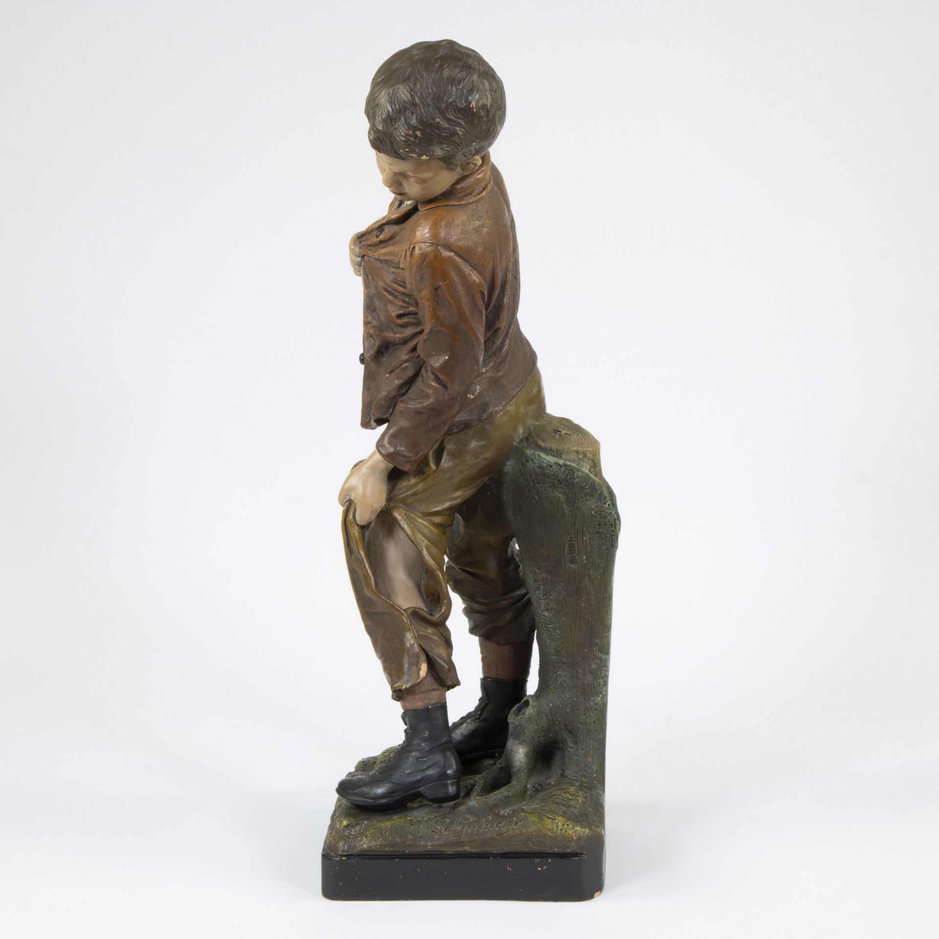 LE GULUCHE Joseph (1849-1915), figure humaine - enfant in painted terracotta, signed - Image 2 of 5