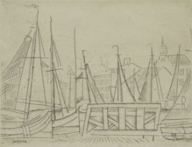 Floris JESPERS (1889-1965), etching Boats in the harbour, numbered 3/20 and signed in the plate