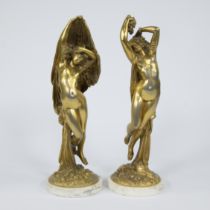 Pair of gilt bronze Italian sculptures 'Winter and spring' signed S. Marchi