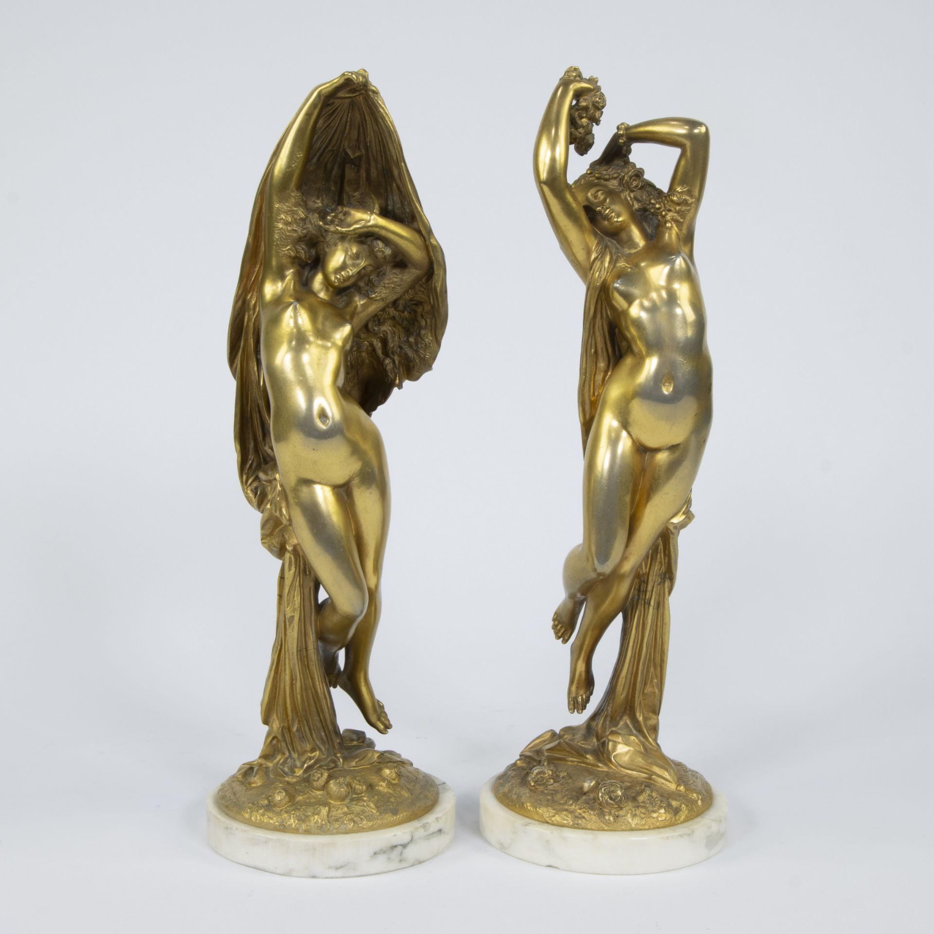 Pair of gilt bronze Italian sculptures 'Winter and spring' signed S. Marchi