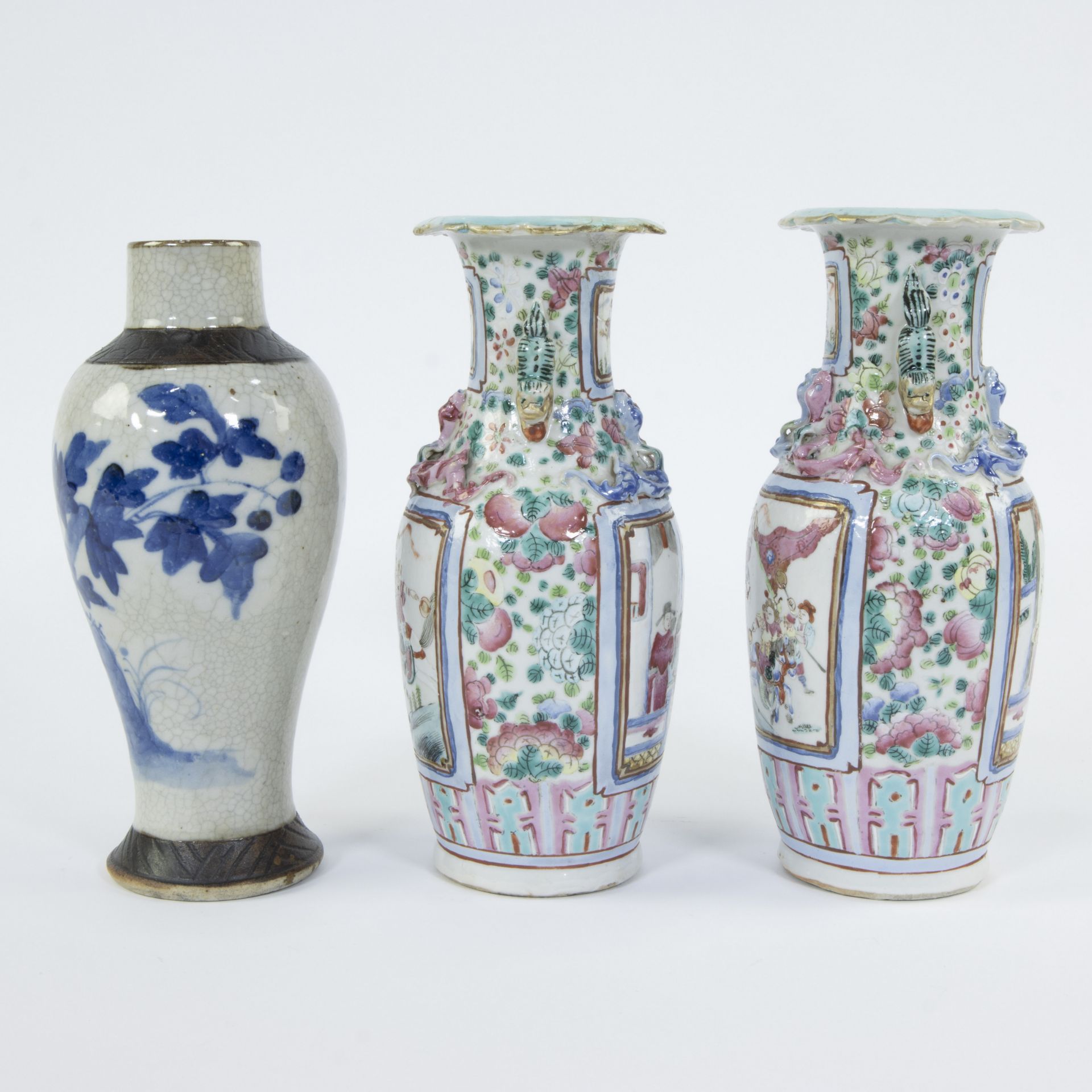 2 Chinese famille rose baluster vases and a Nankin vase - Image 2 of 6
