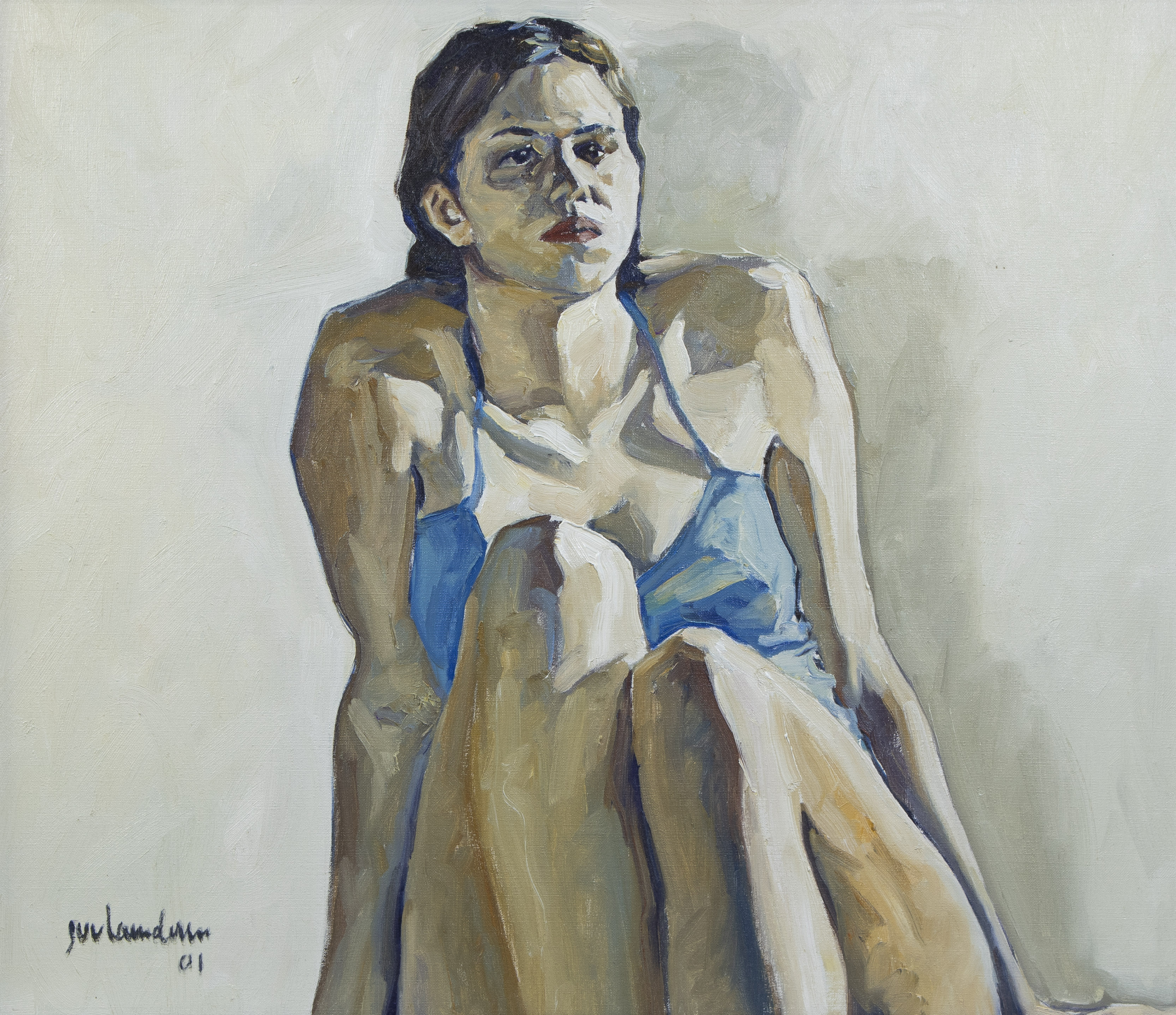 Johan VAN VLAENDEREN (1952), oil on canvas Seated girl, signed and dated '01