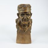 Gustave VAN DEN MEERSCHE (1891-1970), brown patinated plaster bust of Flemish peasant, signed and da