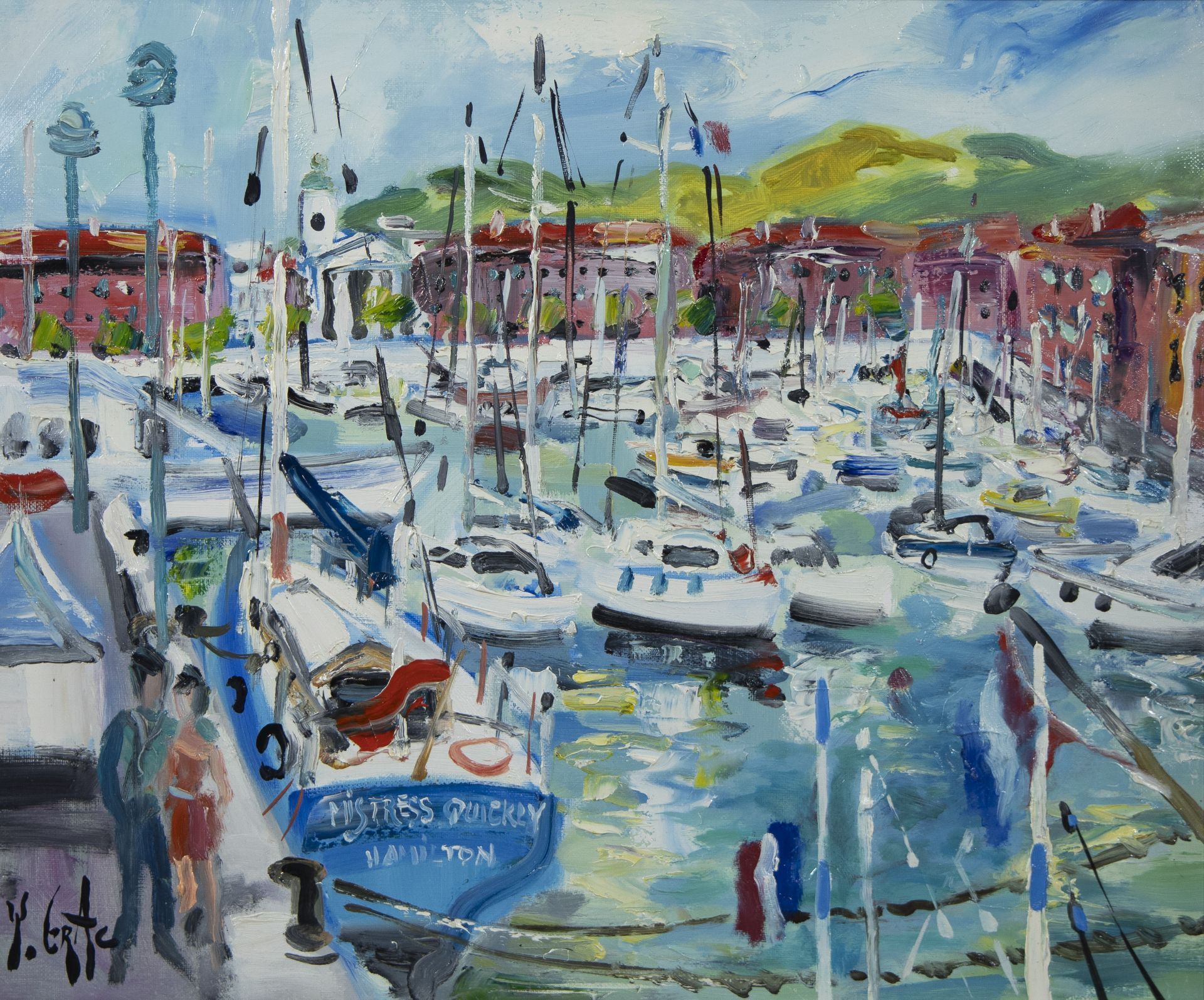 Yvon GRAC (1945), oil on canvas Couple au port de Nice, signed