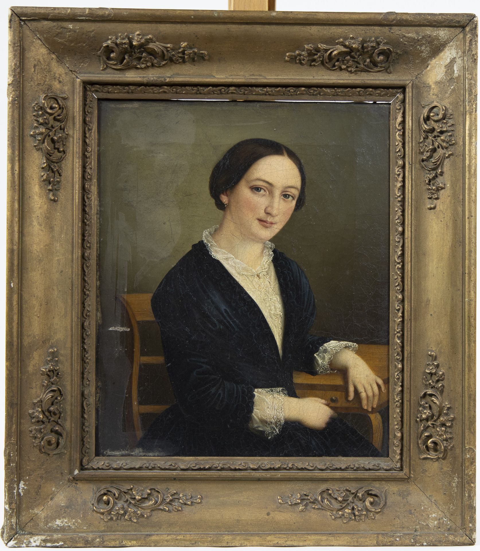 19th century oil on canvas portrait of a lady in original Empire frame, Germany, 1st half 19th centu - Bild 2 aus 3