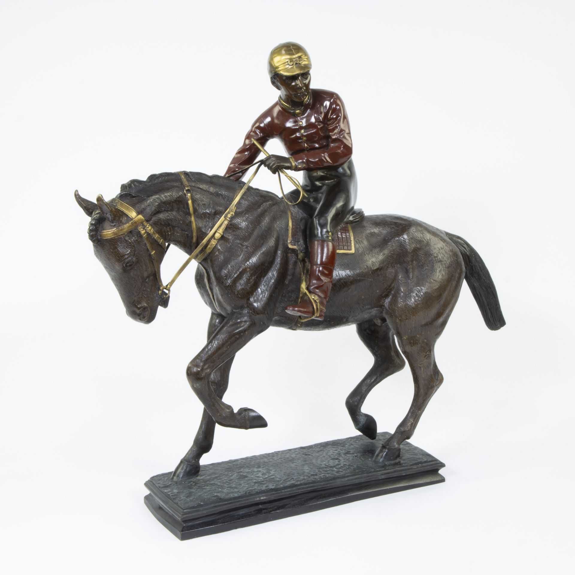 Polychromed bronze horse with Jockey, after Isidore Jules BONHEUR