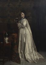 Jean Daniel STEVENS (XIX-XX), oil on canvas Elegant lady with dog, signed and dated 1873