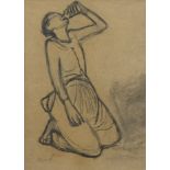Constant PERMEKE (1886-1952), charcoal drawing Drinking Peasant Woman, signed and with 8 exhibition