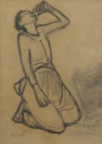 Constant PERMEKE (1886-1952), charcoal drawing Drinking Peasant Woman, signed and with 8 exhibition