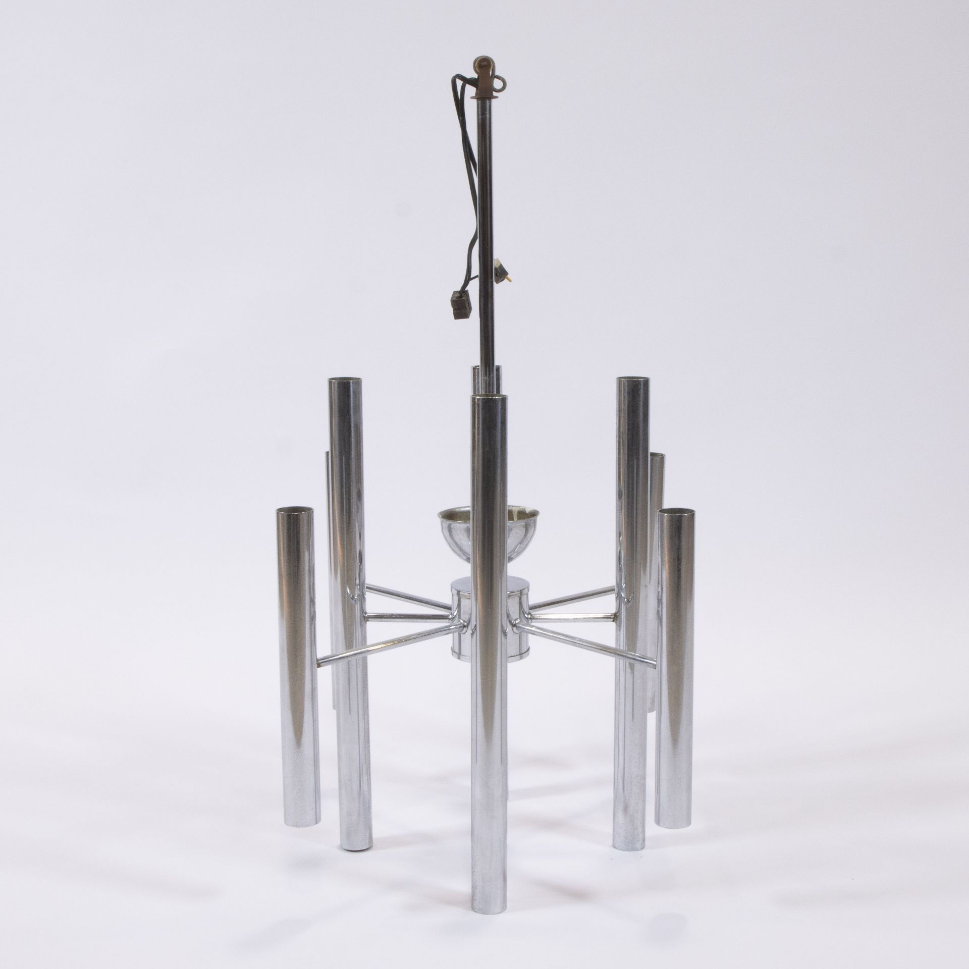 Beautiful vintage chrome chandelier, 1960s, probably design by Gaetano Sciolari - Image 4 of 4