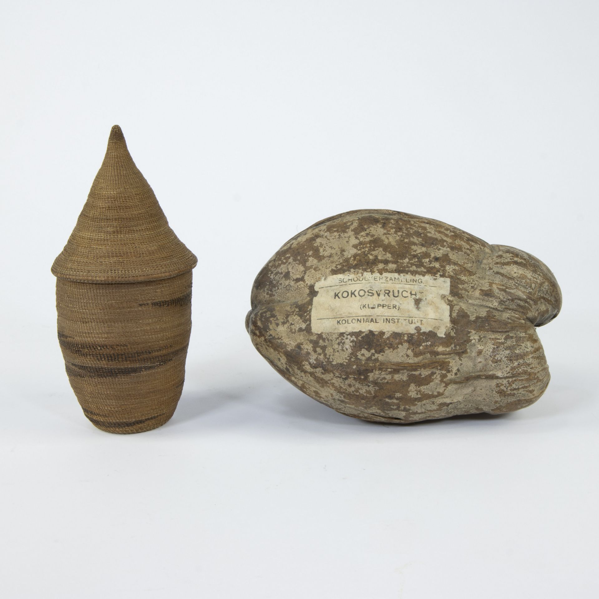 Clapper or coconut fruit from school collection colonial institute and rare Tutsi basket - Bild 3 aus 5