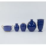 Collection of blue ceramic vases Boch Frères La Louvière a.o. design by Raymond Chevalier, marked