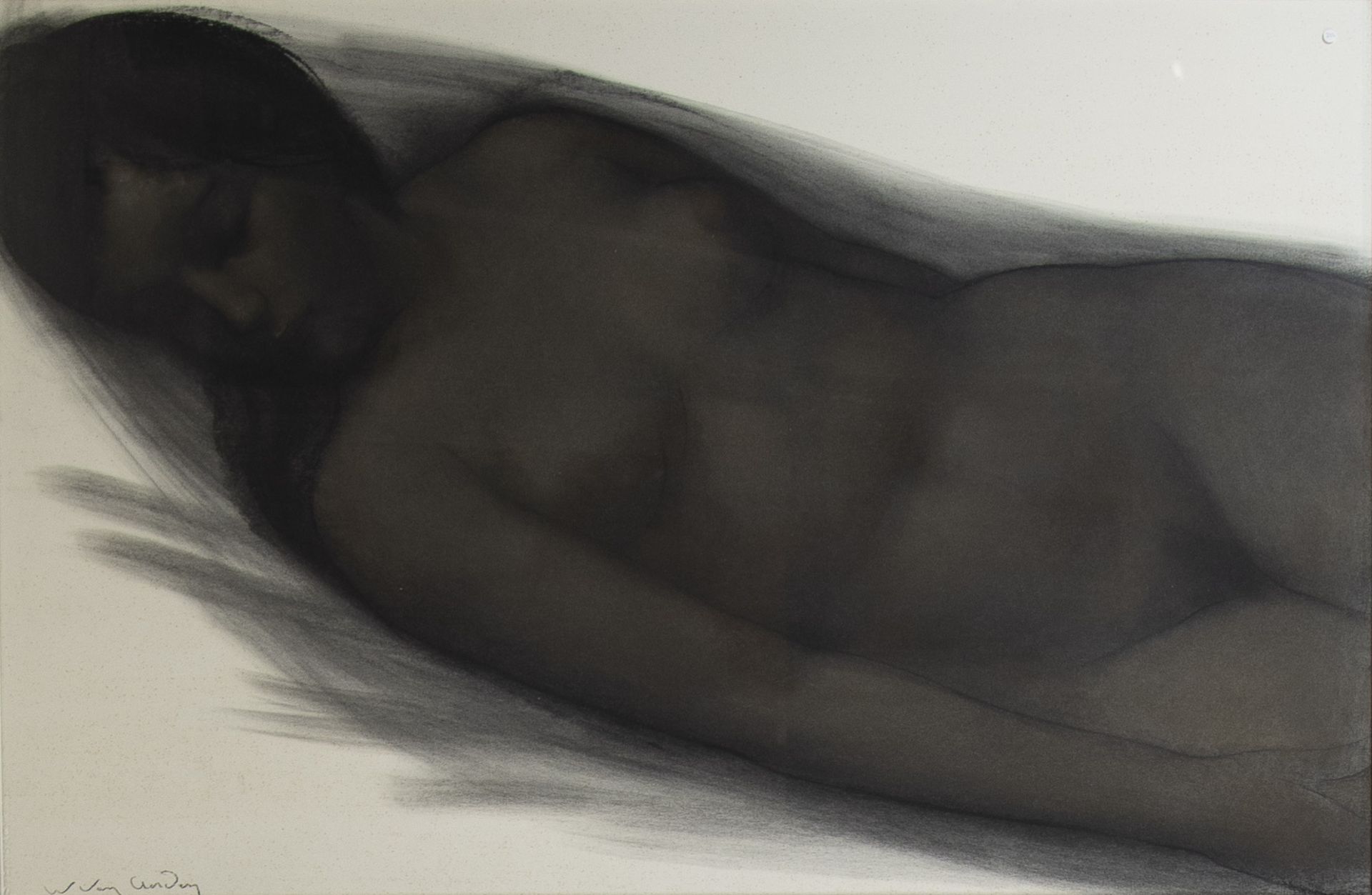 Willem AERDEN VAN (1912-?), charcoal Reclining nude, signed