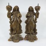 Pair of angels with candle holders traces of original polychromy, circa 1700