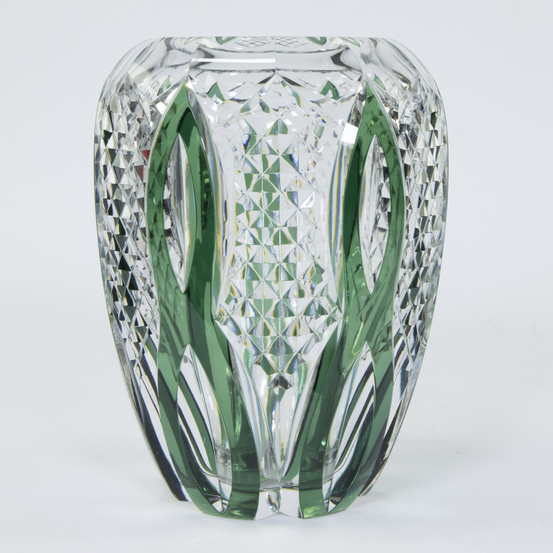 Val Saint Lambert clear and green cut crystal Art Deco vase, marked 1052 PU (pièce unique) - Bild 4 aus 5