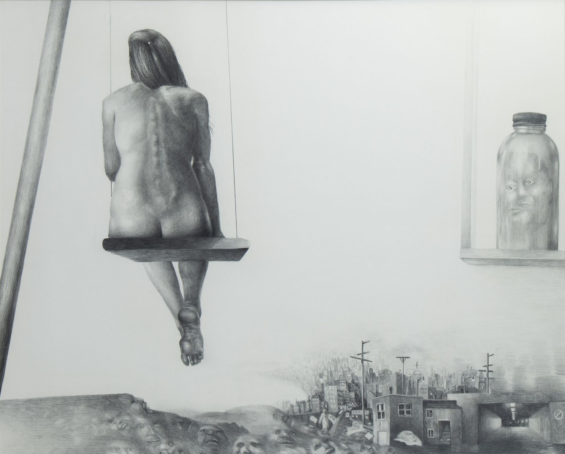 Laurie LIPTON (1953), pencil drawing Nude on swing, signed and dated '79