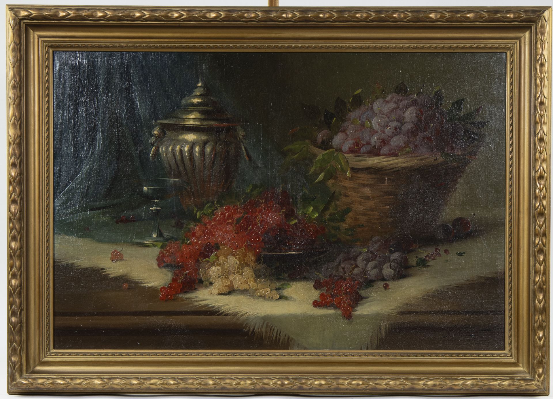 G. Olivier (Max CARLIER), oil on canvas Basket with plums and red and white berries, signed - Image 2 of 4