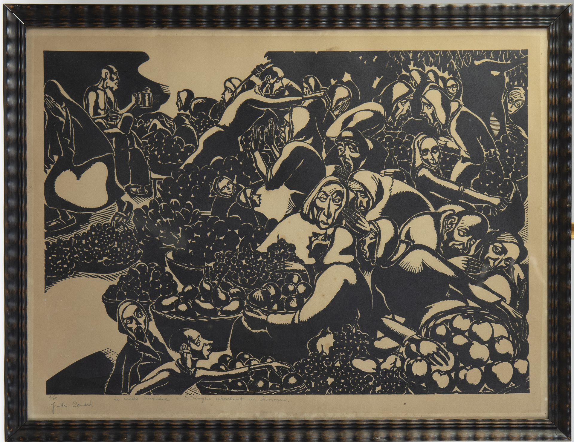 Jan Frans CANTRE (1886-1931), woodcut La comédie humaine, numbered 4/15 and signed - Image 2 of 4