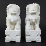 Pair of marble Chinese temple guards or Foo lions, 20th century
