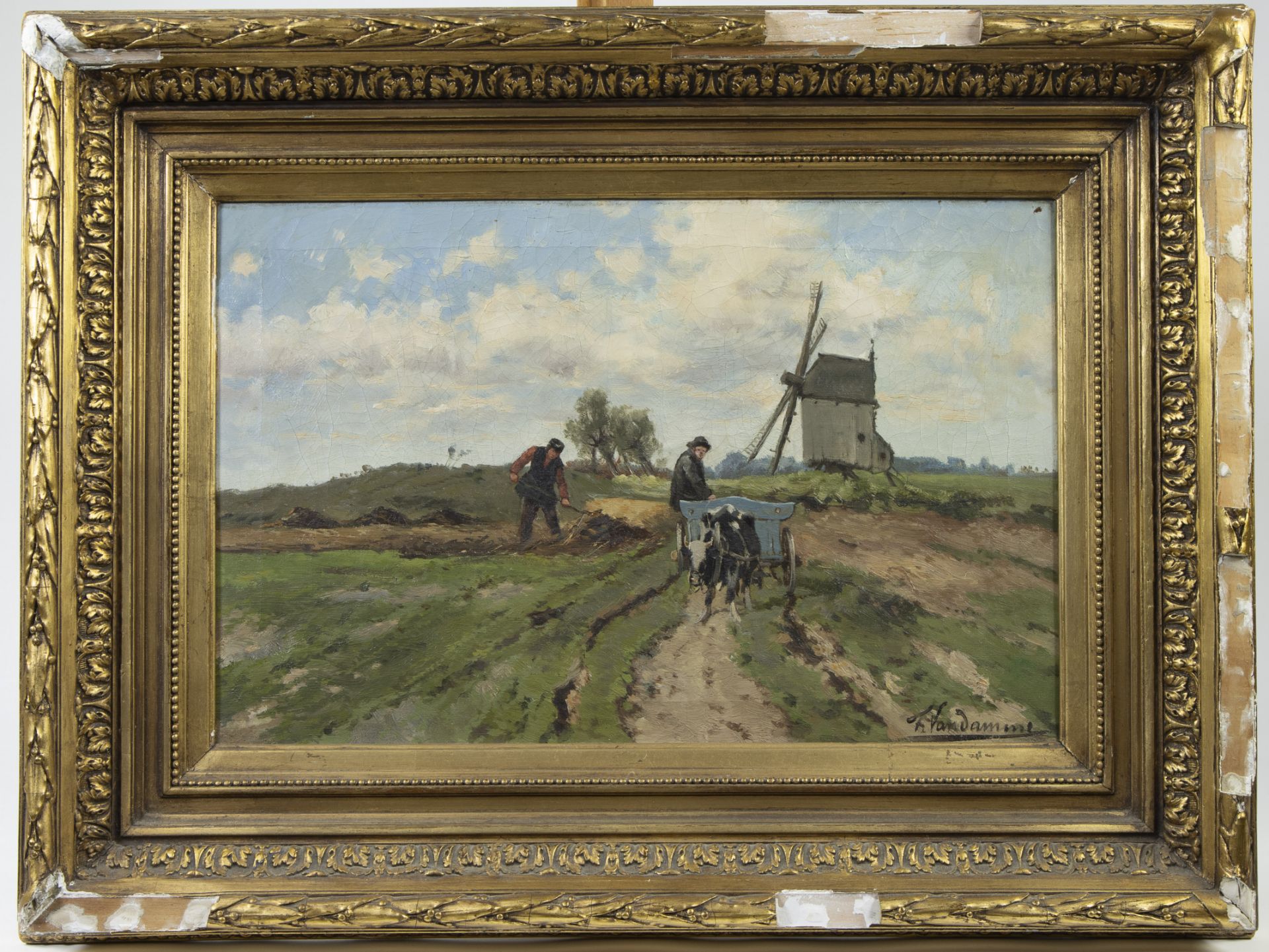 Frans VAN DAMME (1858-1925), oil on canvas Landscape with mill, signed - Image 2 of 4