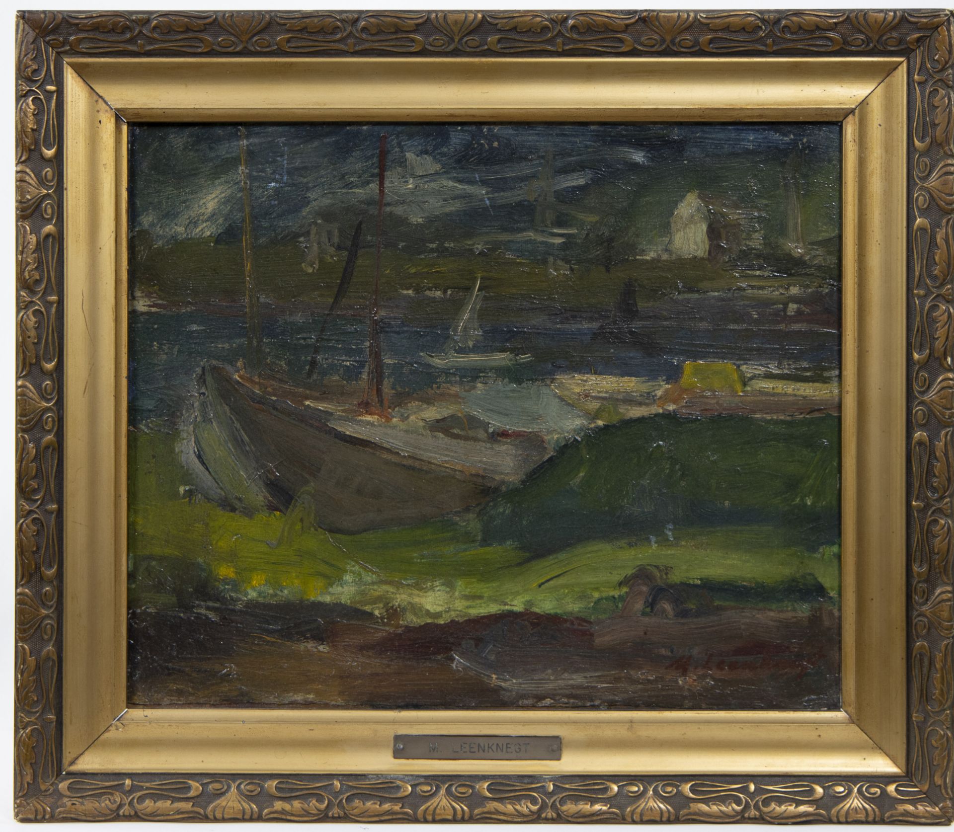 Michiel Leenknegt (1912-1985), oil on panel Fishing boats, signed - Image 2 of 4