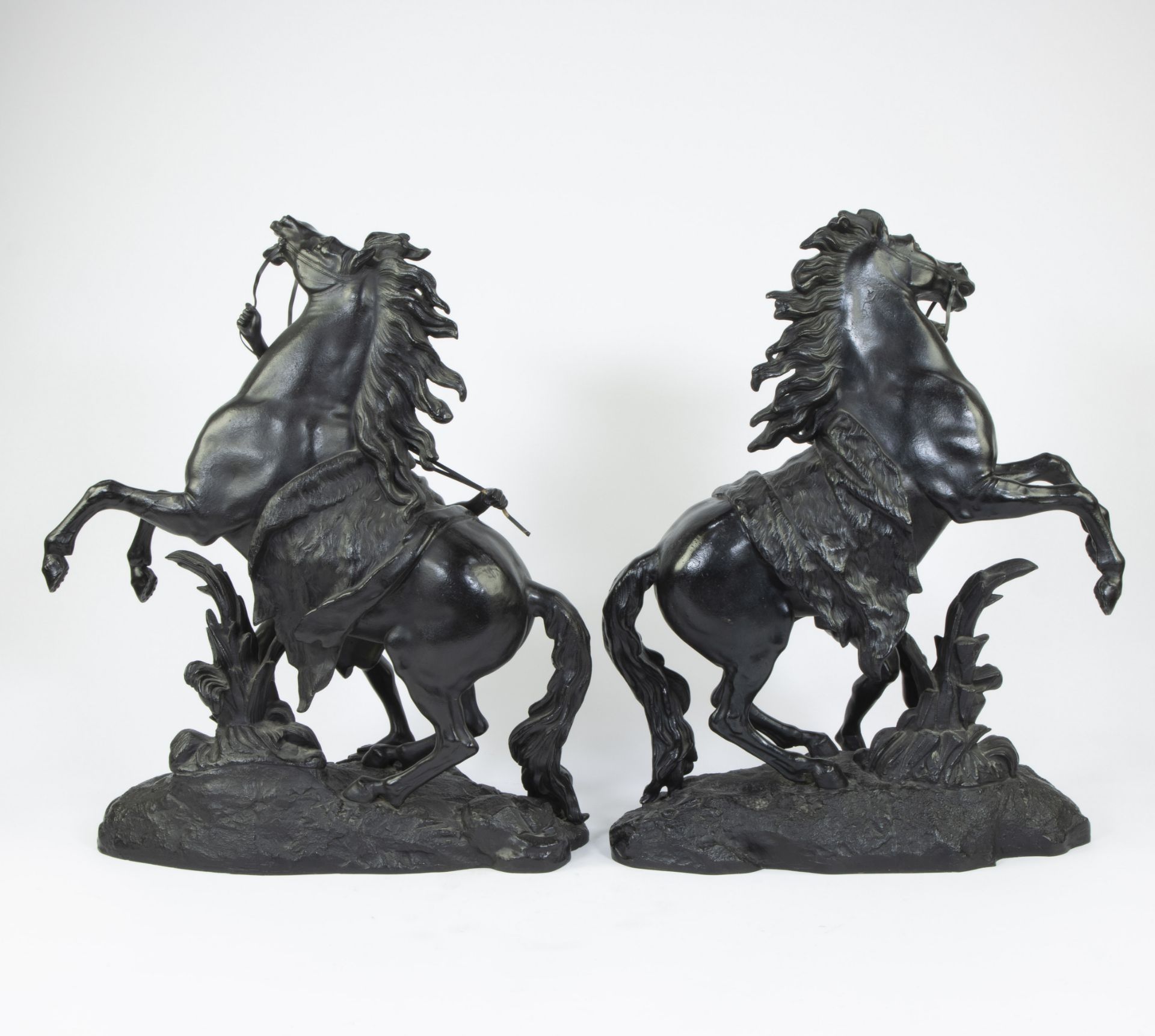 Pair of horses 'Chevaux de Marly' in patinated metal after Guillaume Coustou - Image 4 of 5