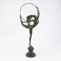 Fine Art Deco bronze sculpture of a hoop dancer with feathered head dress by the French artist J.P.