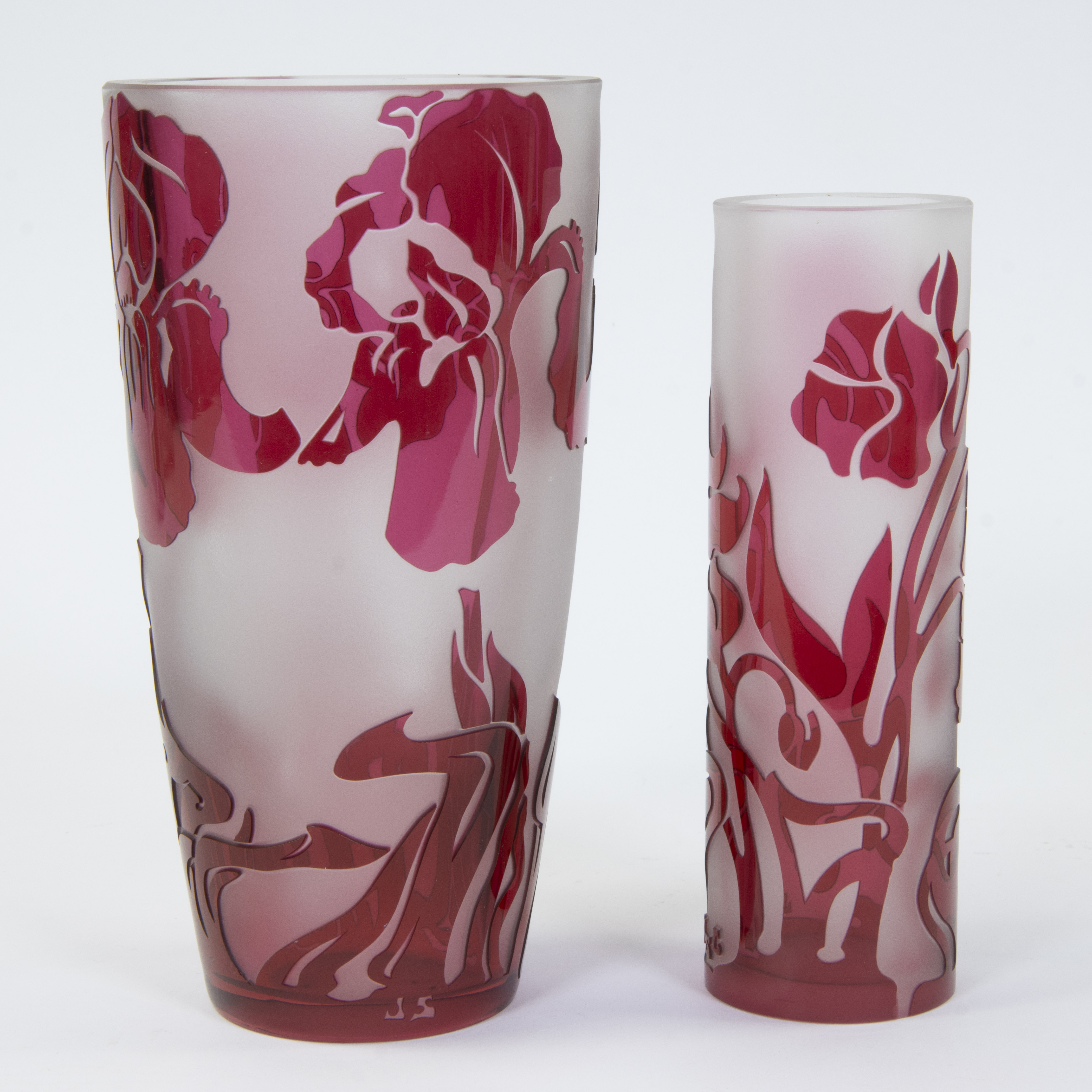 2 multi-layered acid-etched vases signed VSL for VAL SAINT LAMBERT monogrammed JS for Jacqueline SIM - Image 3 of 9