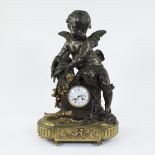 19th century Parisian mantel clock with enamel dial marked Vor Paillard F des Bronzes Paris with gil