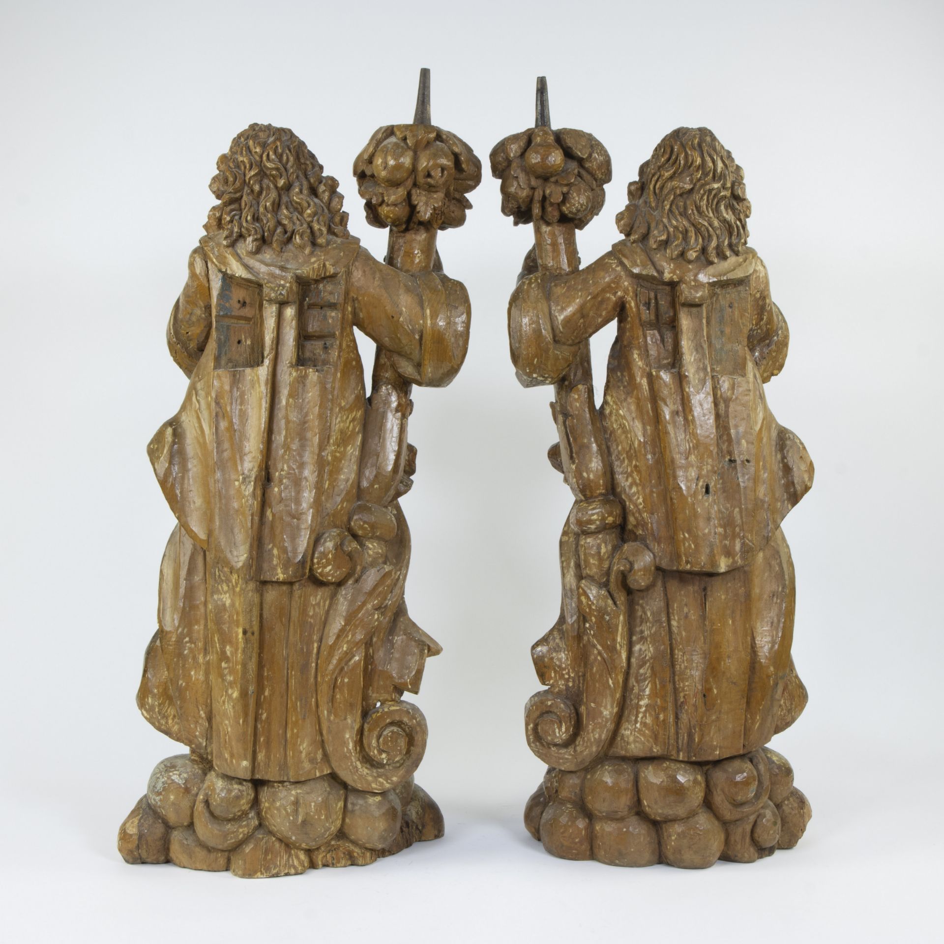 Pair of angels with candle holders traces of original polychromy, circa 1700 - Image 3 of 4