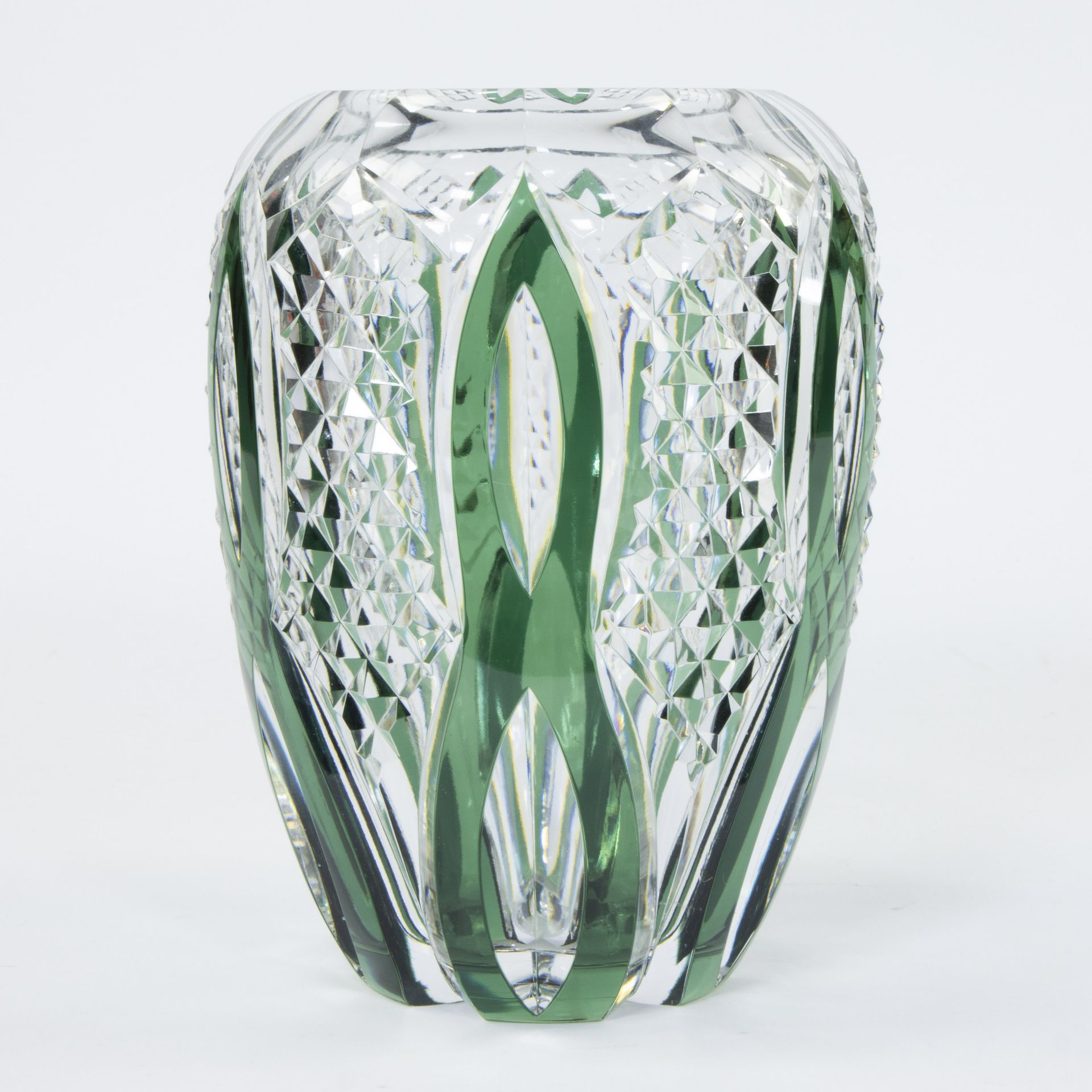 Val Saint Lambert clear and green cut crystal Art Deco vase, marked 1052 PU (pièce unique) - Bild 3 aus 5