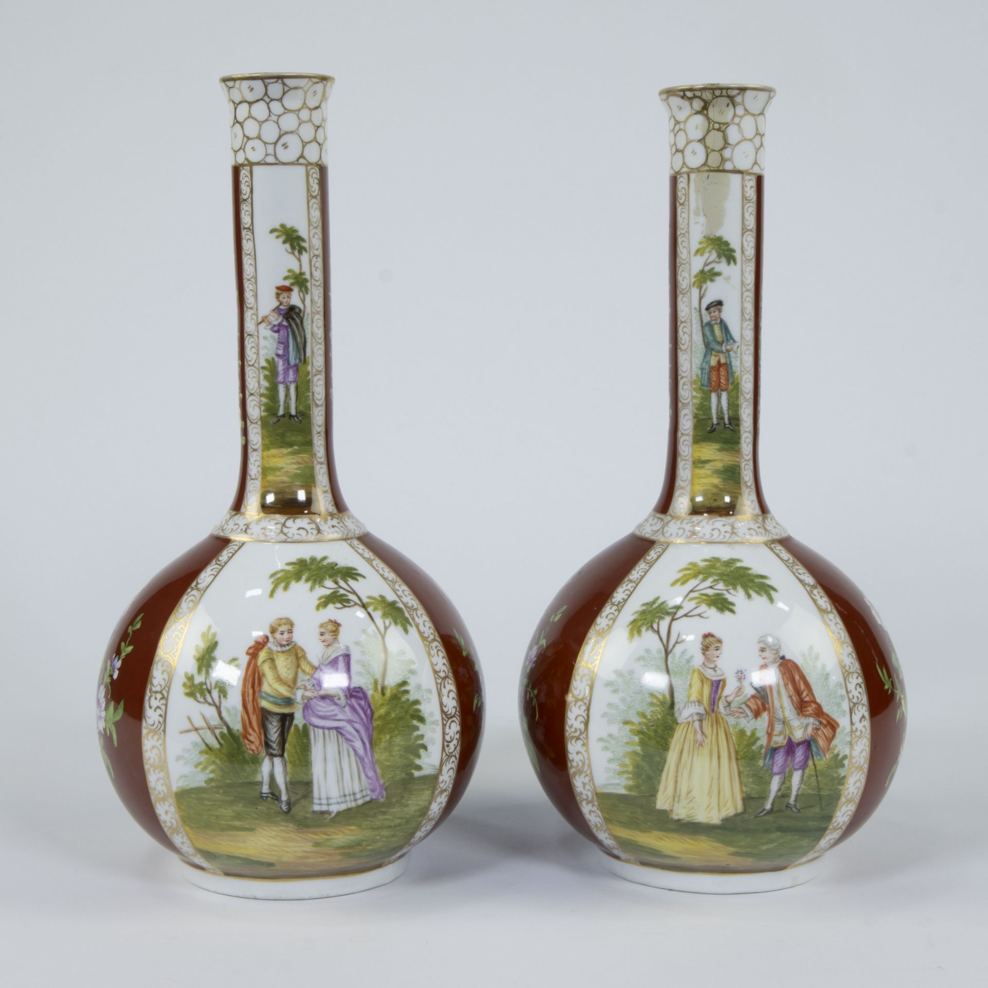 Antique pair Helena Wolfsohn Dresden porcelain vases circa 1850, marked