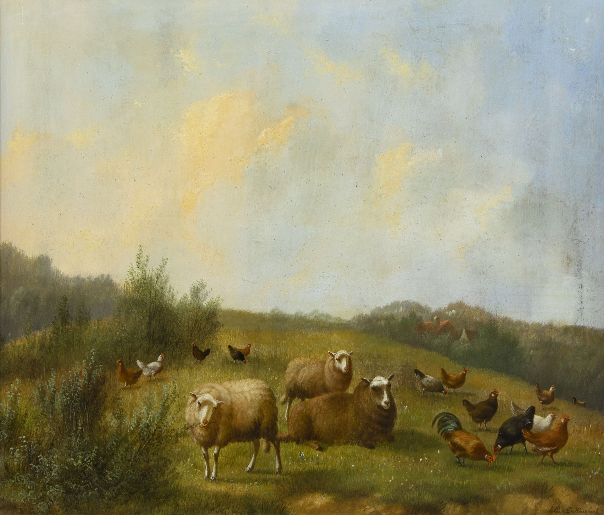 Arthur DE WAERHERT (1881-1944), oil on panel Sheep and chickens, signed