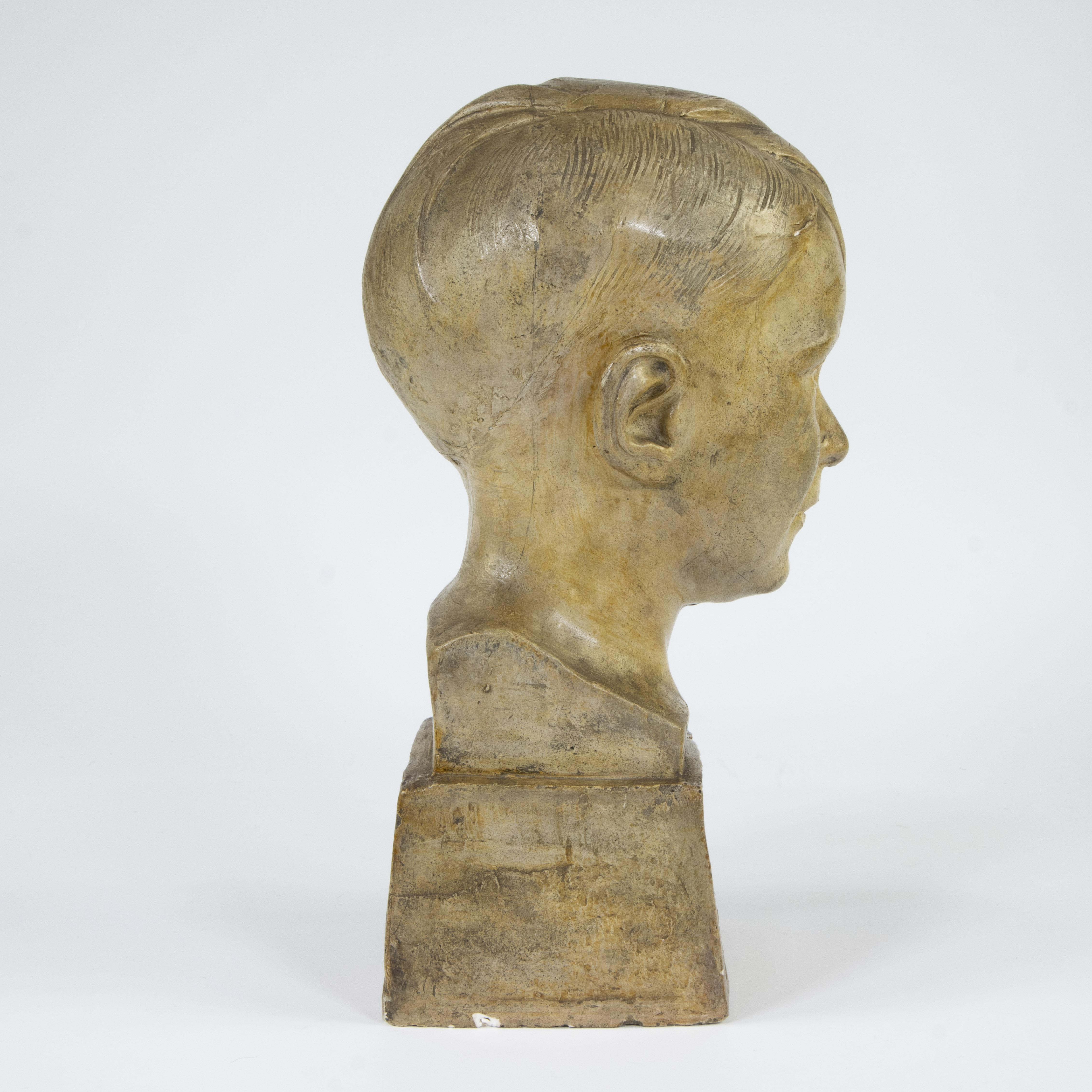 Olivier PIETTE (1885-1948), patinated plaster sculpture of a boy's head, signed - Image 4 of 5