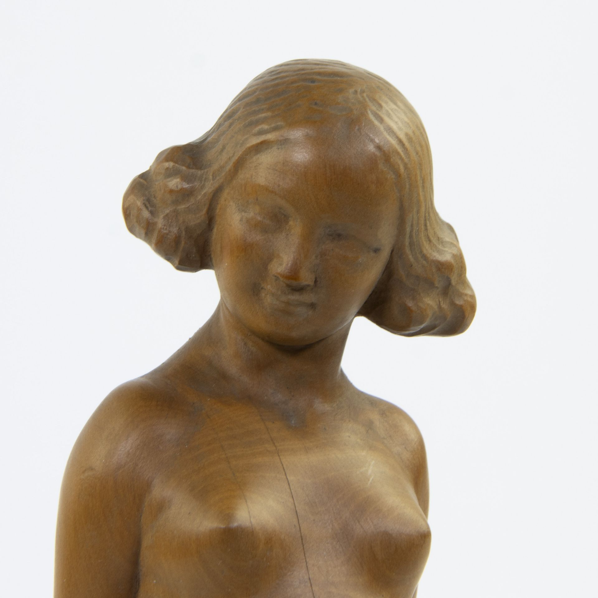 Geo VERBANCK (1881-1961), houten beeld, Jeune fille nue au voile, getekend - Bild 2 aus 6