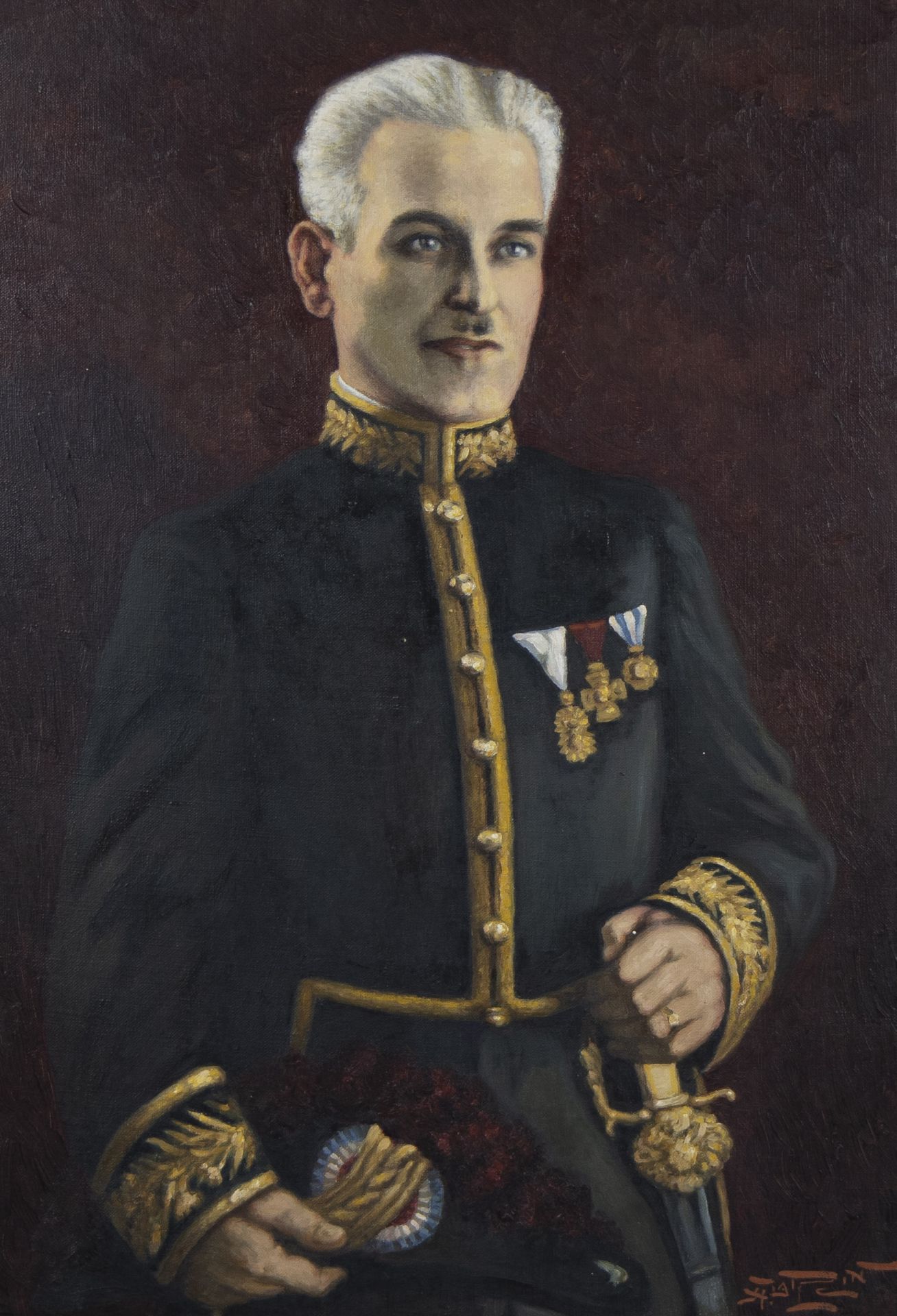Oil on canvas portrait de Mr le Consul Bogdan Djolevitch, signed