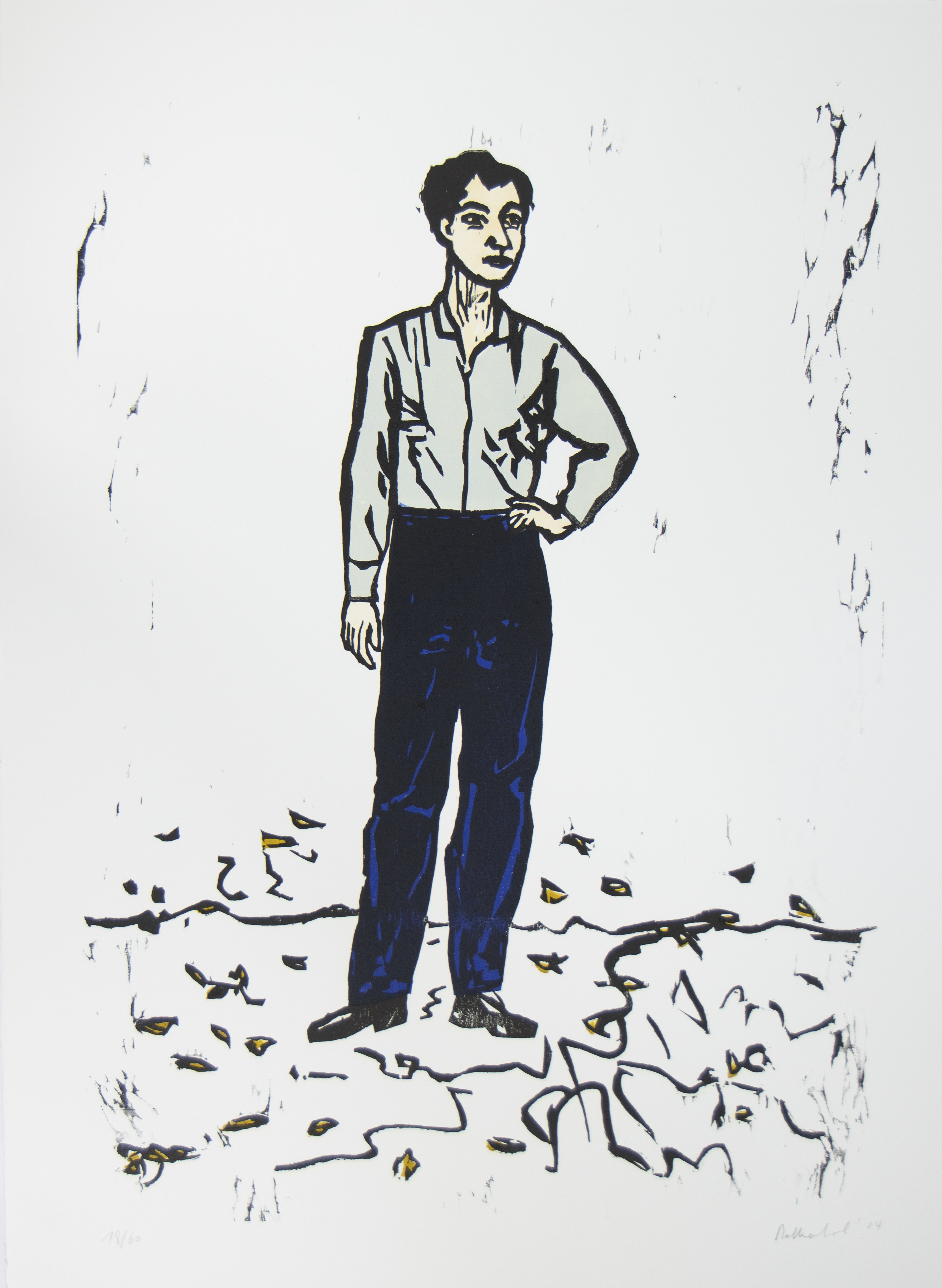 Stephan BALKENHOL (1957), woodcut Figure, numbered 18/60, signed and dated '04