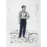 Stephan BALKENHOL (1957), woodcut Figure, numbered 18/60, signed and dated '04