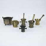 Lot of 5 mortars (17th (1), 19th (3) century), Spanish mortar and 17th century cooking pot